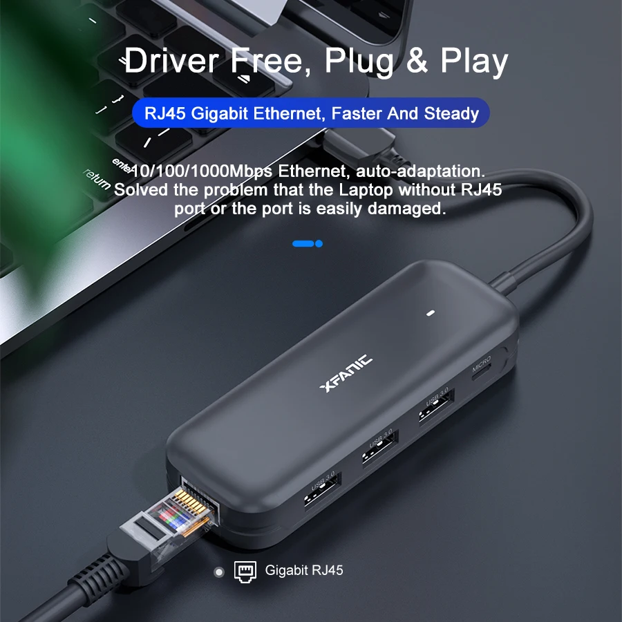 
OEM Black Mini 5 Ports Desk Usb 3.0 Data Hub for Mac Micro Usb Hub With External Power Gigabit RJ45 