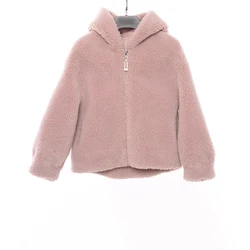 Wholesale 100% Polyester Pink Cropped Jacket Warm Hood Winter Faux Fur Coat With Zipper