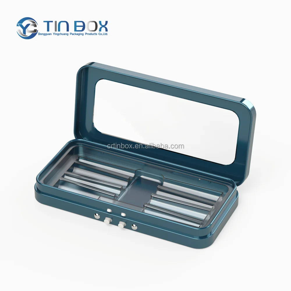 Custom Printed Metal Square Embossed Child Proof Tin Case 5 Pcs Rolls Holder Packages Cigarette Case Tin Box With Pvc Window