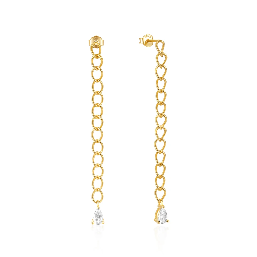 Simple Ins Style S925 Sterling Silver Petal Studded Diamond Chain Tassel Hoop 18K Gold Plated Bracelet  Filled Pendants Earring