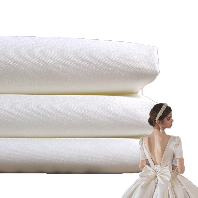 Heavy Stretch Weight Matte Plain Spandex 230gsm Bridal White Duchess 230g Thick Satin Fabric For Wedding Formal Dress Beige