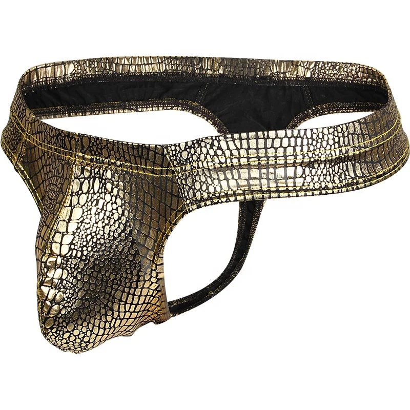 
new style snake leather mens sexy thong with pouch 