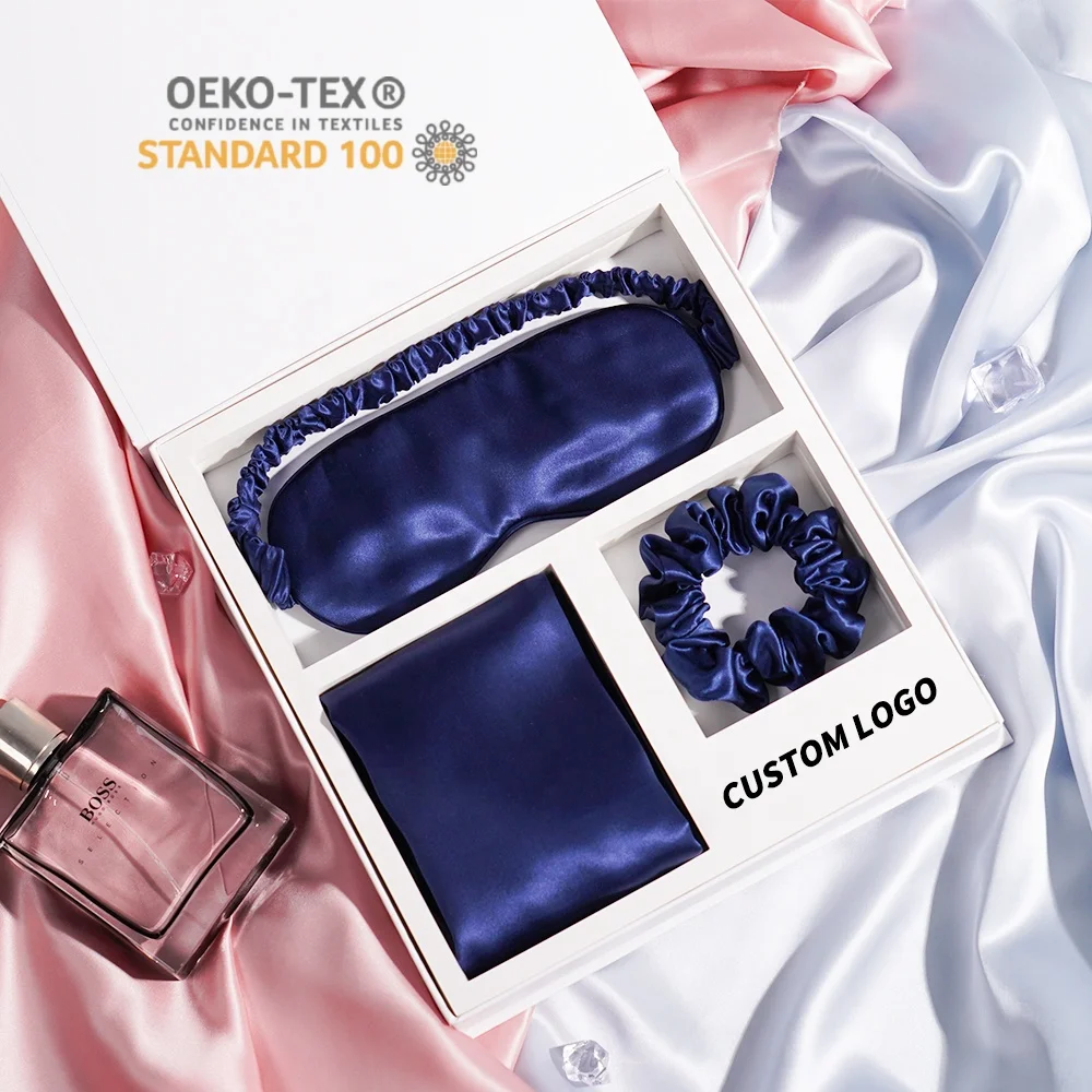 Custom LOGO Luxury Mulberry Pillowcase Silk Eye Mask Pillow case Silk Hair Scrunchies Gift Set Silk Pillow Case Mulberry