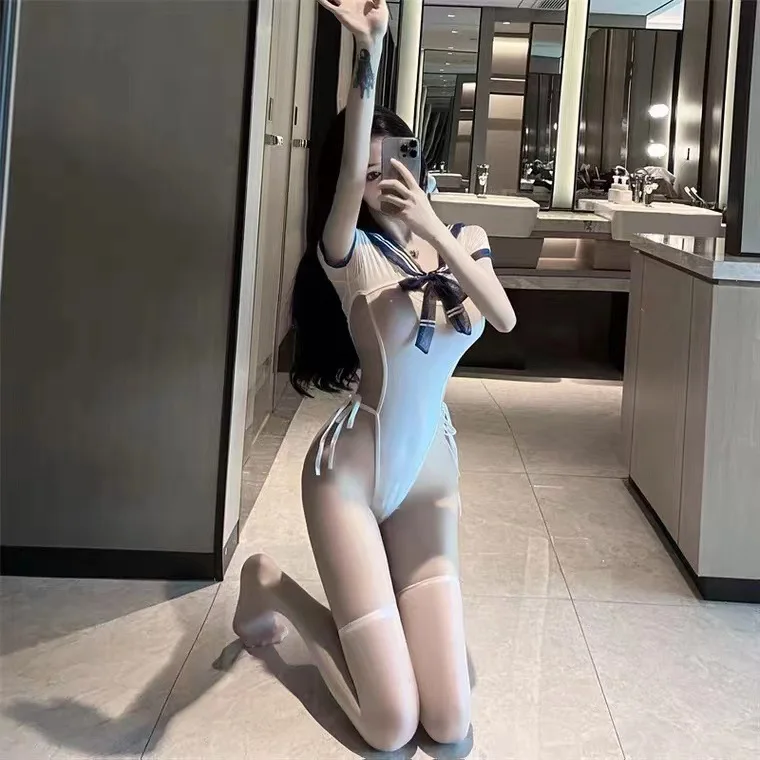New Pure student sailor suit pure desire hollow out tied one-piece sexy lingerie sexy lingerie