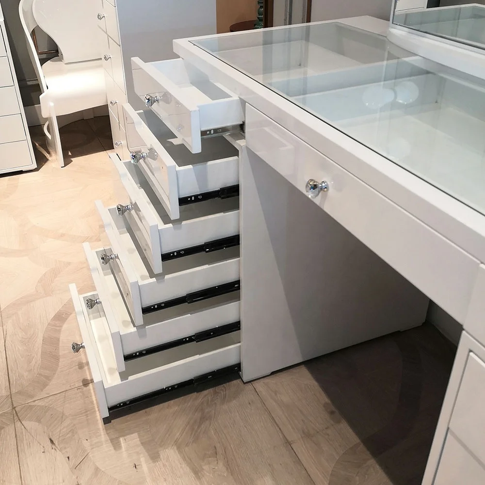 Stock in USA Docarelife Modern Luxury Bedroom Dressing Table MDF with High Glossy White Paint and Hollywood Lighted Mirror Table