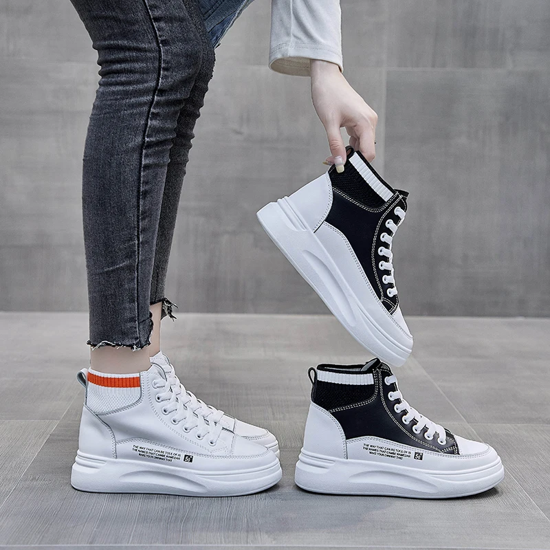 High top casual shoes outdoor women walking shoes trendy wedge platform lady sneaker