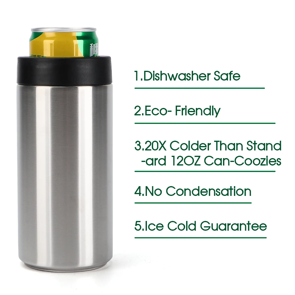 Custom logo keep cold double wall stainless steel insulated 12oz skinny can cooler