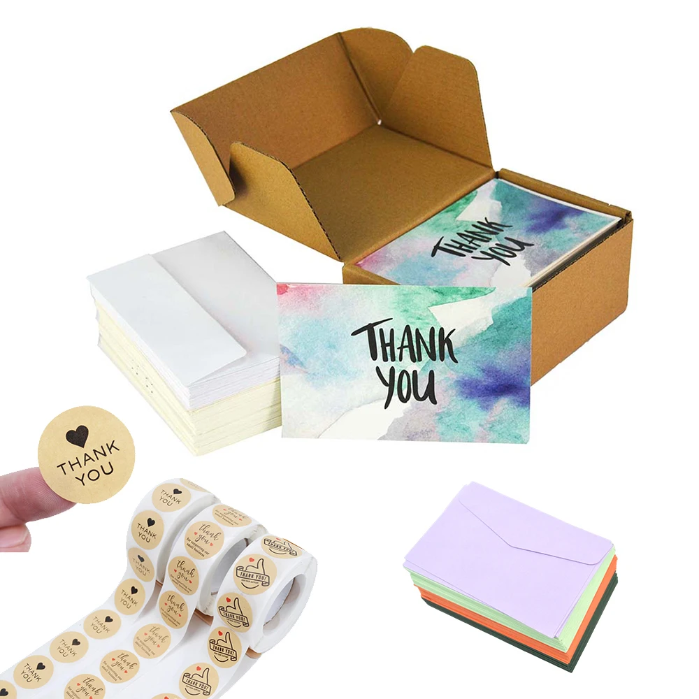 Custom Printing Luxury Thank You Cards Set With Envelope And Stickers Greeting Card For Business Or Birthday