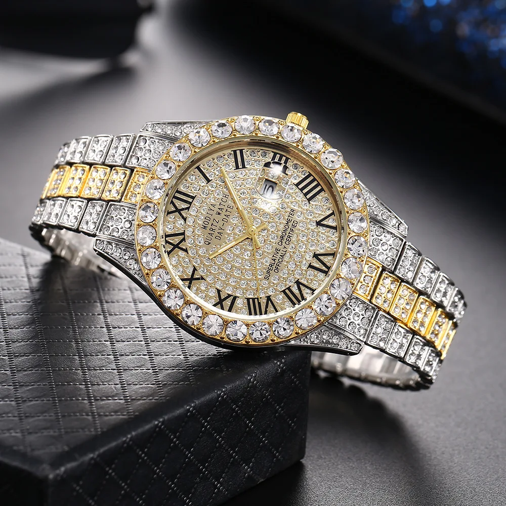 Unisex full diamond silver plated watch cheap men and women bling dial quartz wrist watch