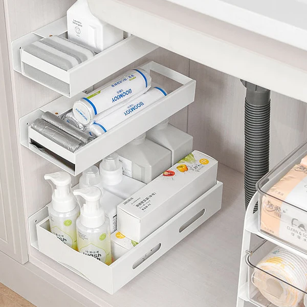 Counter with Handle Pull Out Basket Slide drawer cabinet Under Sink Organizer storage Kitchen holders racks Shelf