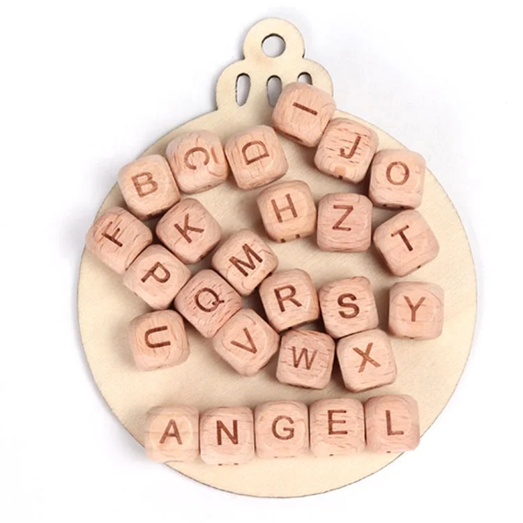 Hot fashion Beech letter beads laser engraved dice Teething beech wood  letter beads