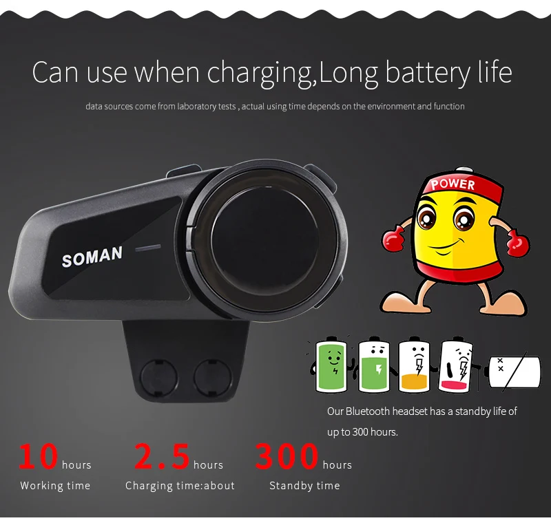 SOMAN BT Motorcycle Intercom Casco Headset Helmet  BT Earphone Kits FM Radio SM-M2