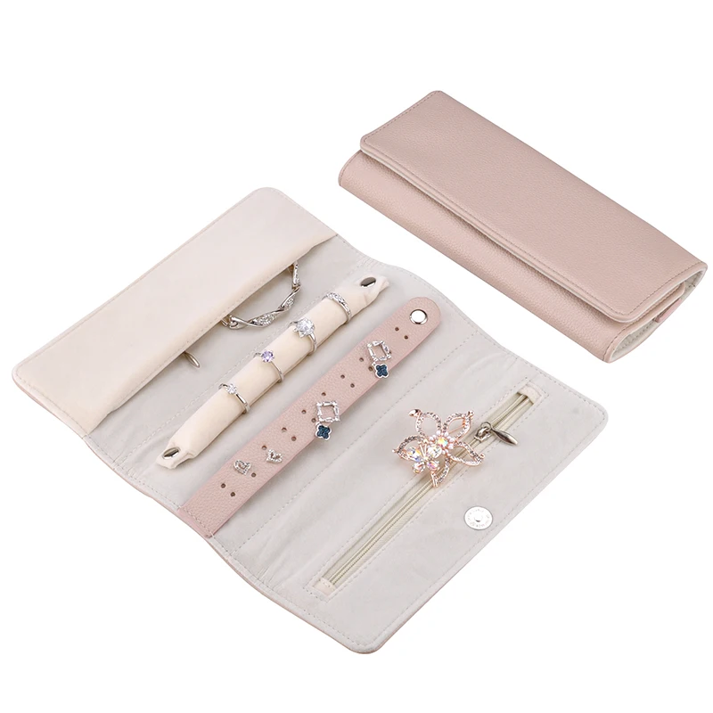 PU jewellery roll up roganizer custom logo with luxury suede travel bag leather jewelry pouch