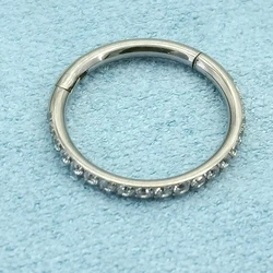 ASTM F136 Titanium Mirror Polish Zircon Hinged Nose Ring Clicker for Cartilage Helix Tragus Conch Piercing