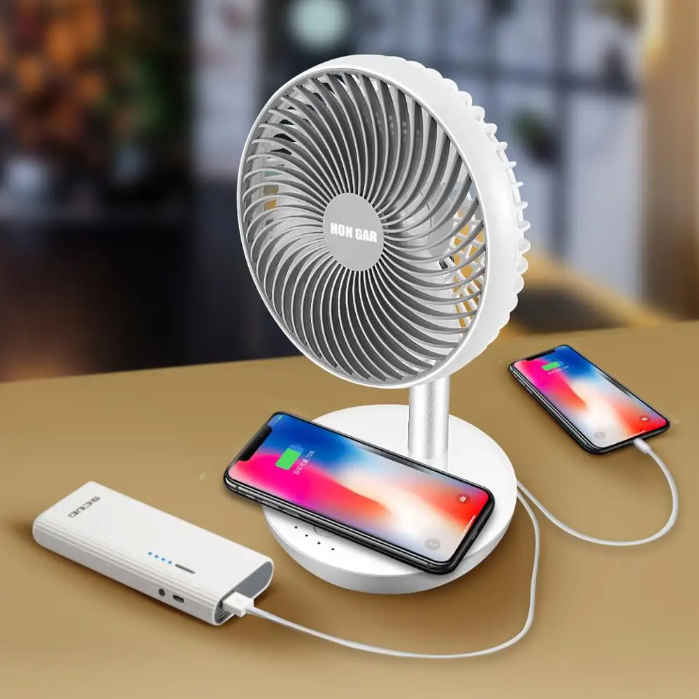 Portable 5V copper DC motor personal desk fan 6 inches outdoor fan with wireless charging function 8000mA