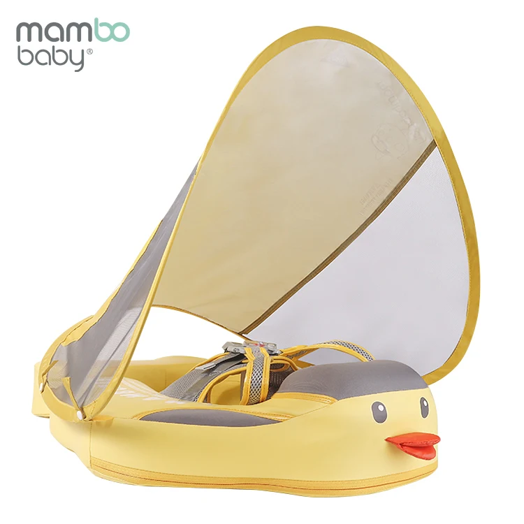 Mambobaby Best-selling Non-inflatable Solid Ducking Baby Chest Float with Sun Canopy and Tail Baby Swimming Ring Float