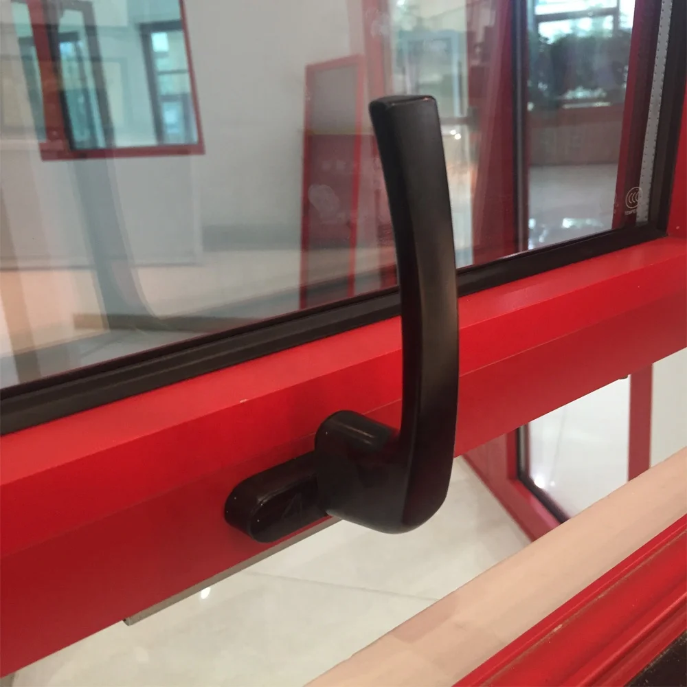 Red color Aluminum profile double pane tempered glass outswing awning window