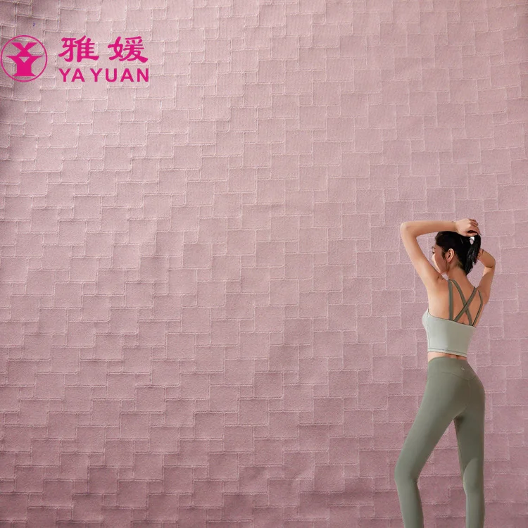 Factory cheap price nylon spandex embossed fabric naked feeling Yoga sweat suit high elastic jacquard pit pleated fabric