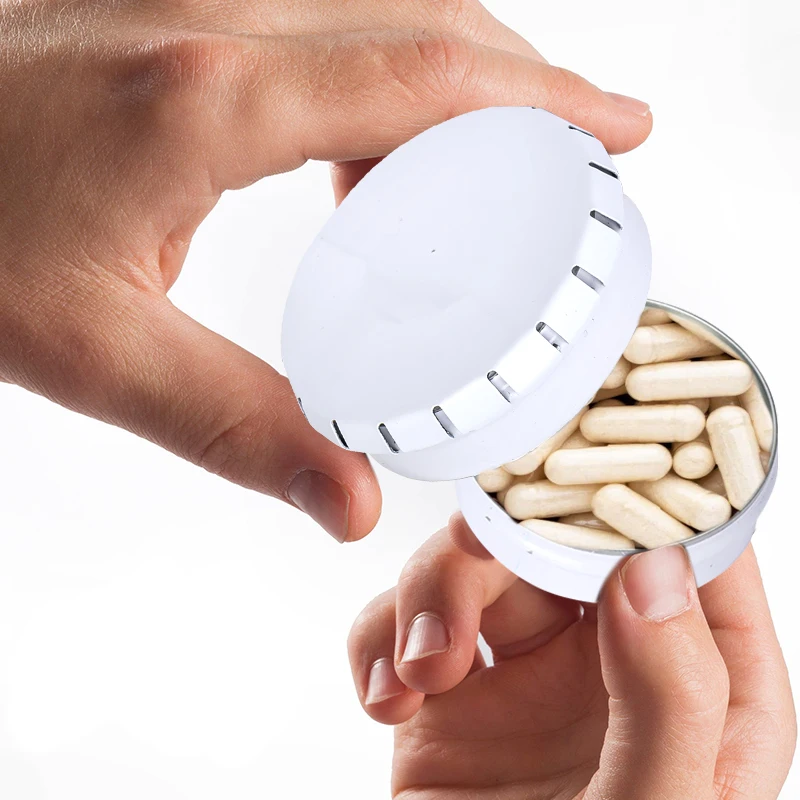 Factory Custom Metal Mint Box Small Round Childproof Tins Can Click Clack Tin For Bonbon Small Flat Round Metal Tin100ml