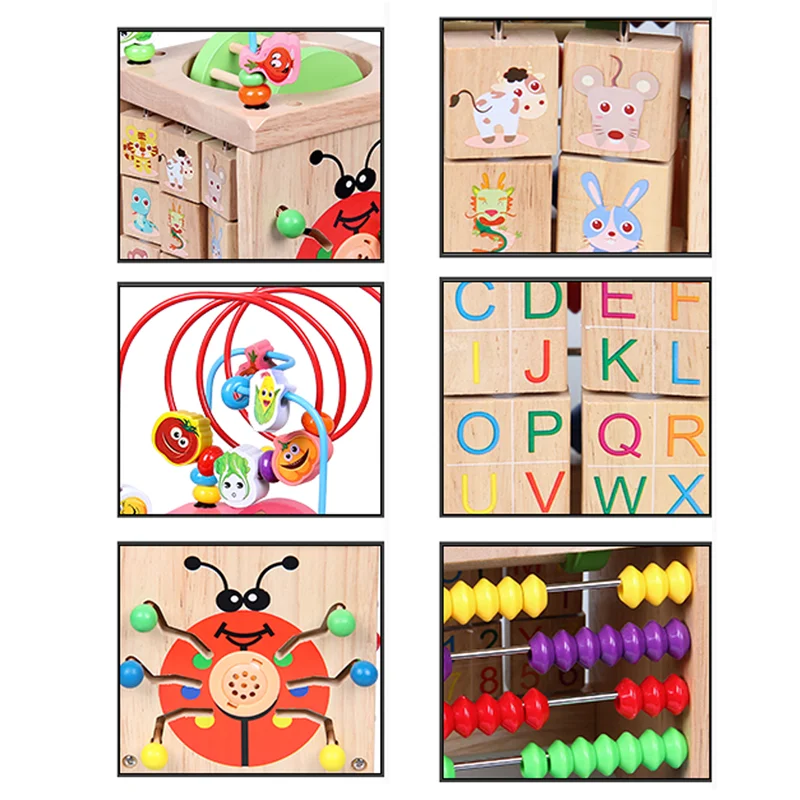 Montessori Wooden Multifunction Activity Cube Educational Puzzle Games Problem music Treasure Chest Toys For Kids Boys Girls