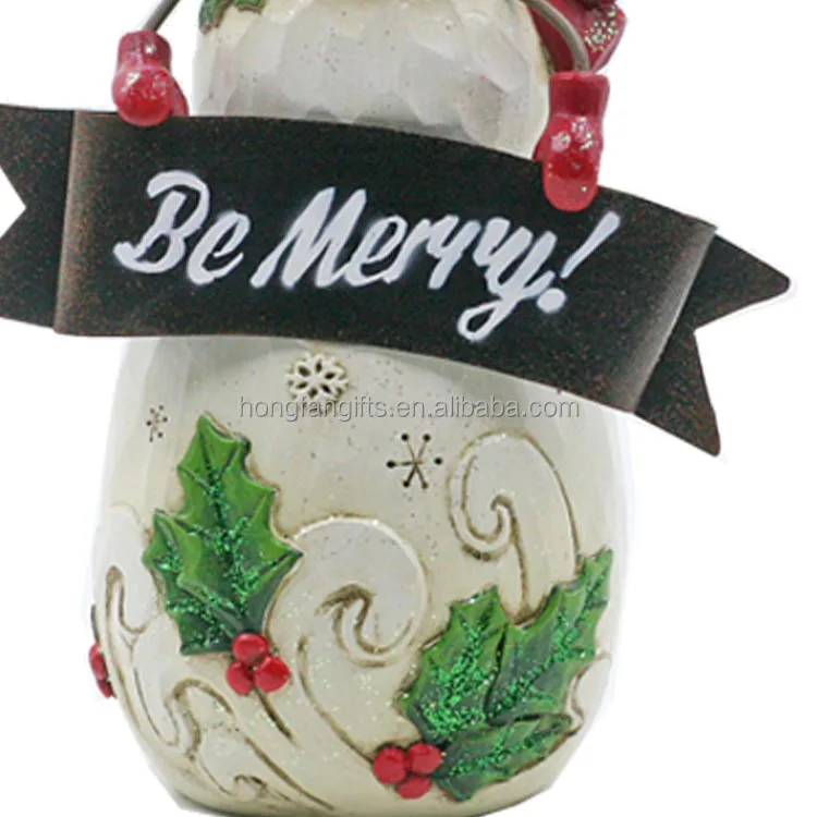 Polyresin Christmas Decor For Home Resin Snowman Hold Be Marry Sign Figurines