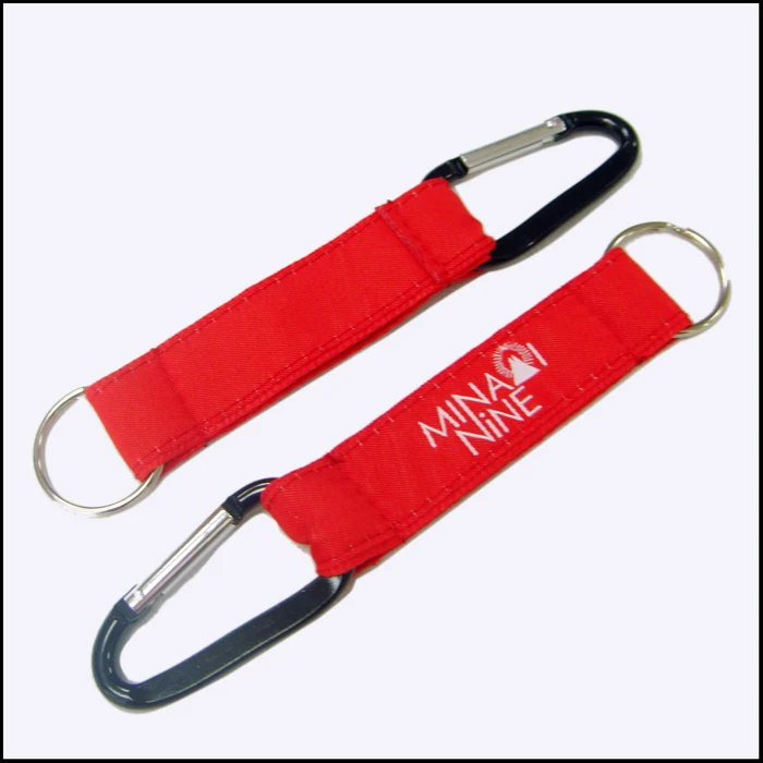 High Quality Carabiner Short Keychain Lanyard Custom Woven Logo Satin Carabiner Clips Key Ring Strap