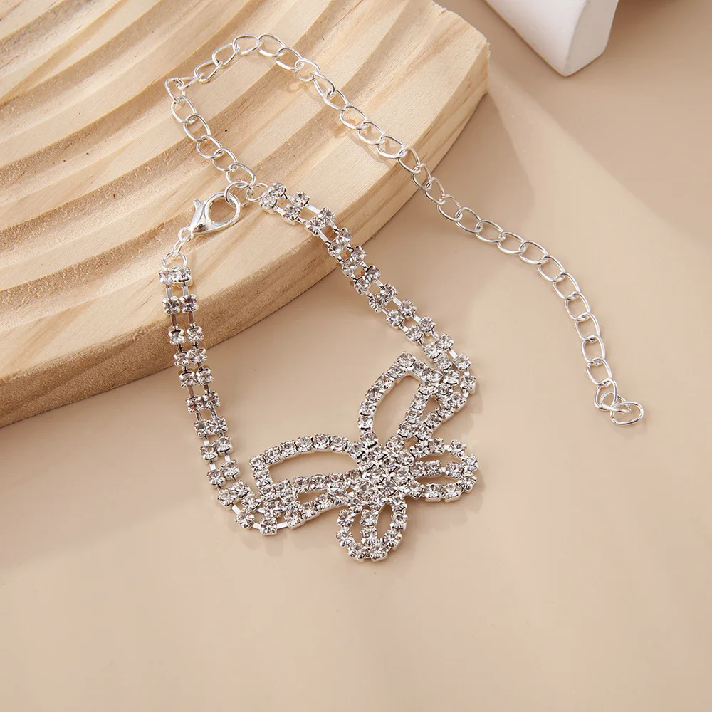 Fashion summer crystal cheap silver plated anklets butterfly anklet beach anklet for women Wholesale N2305236