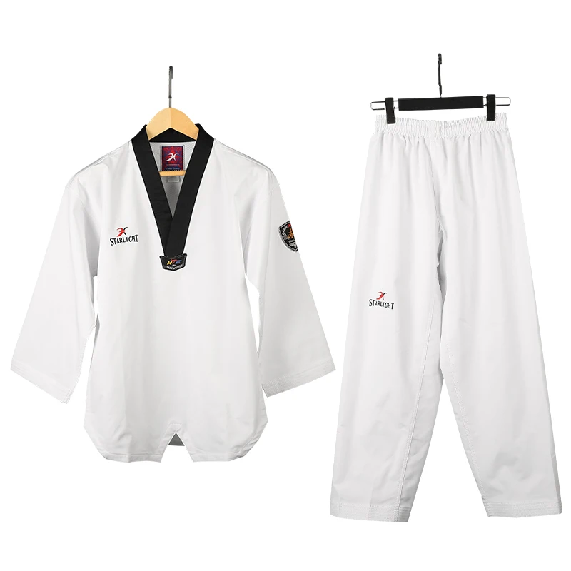 Chinese Manufacturers Taekwondo Equipment Custom Taekwondo white black red v neck Uniform Adults white Martial Arts Wear suits