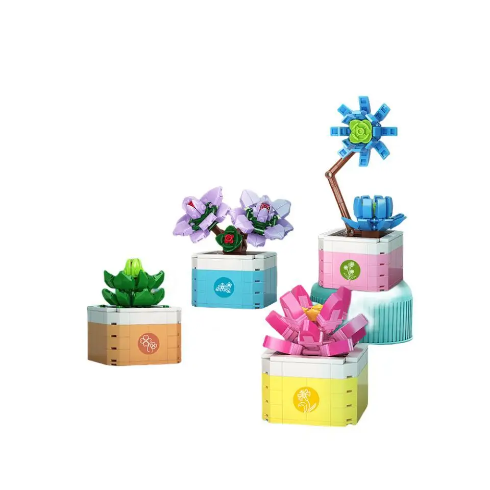 Оптовая продажа развивающие игрушки «DIY» мини-суккуленты строительные блоки пластиковый мини-букет набор цветов модель