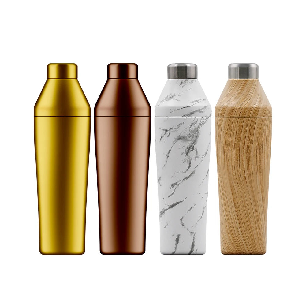Creation Custom Logo 700ml Silver 304 Metal Bar Tools Bartender Kit Stainless Steel Cocktail Shaker Set With marble pattern