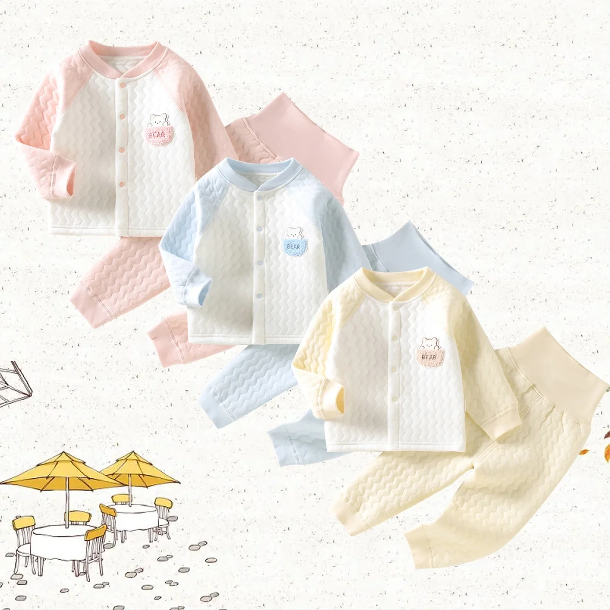 Осенняя одежда для маленьких мальчиков комплект детской одежды милый из 2 предметов детская новинка Осеннее трехслойное нижнее белье с высокой талией 2024