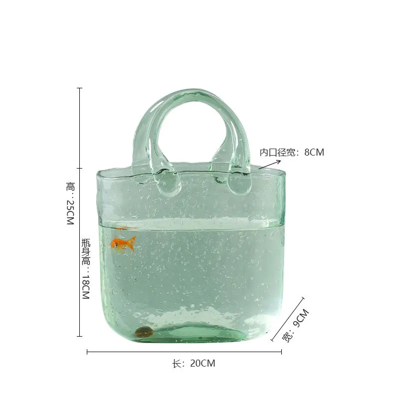 Glass Flower Arrangement Basket Unique Bag Shape Design Green Grey Table Decor Glass Flower Vase