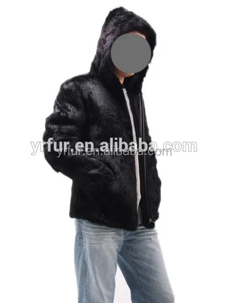 YR224 custom made Rabbit fur coat for men Hooded jacket mens fur hood jacket