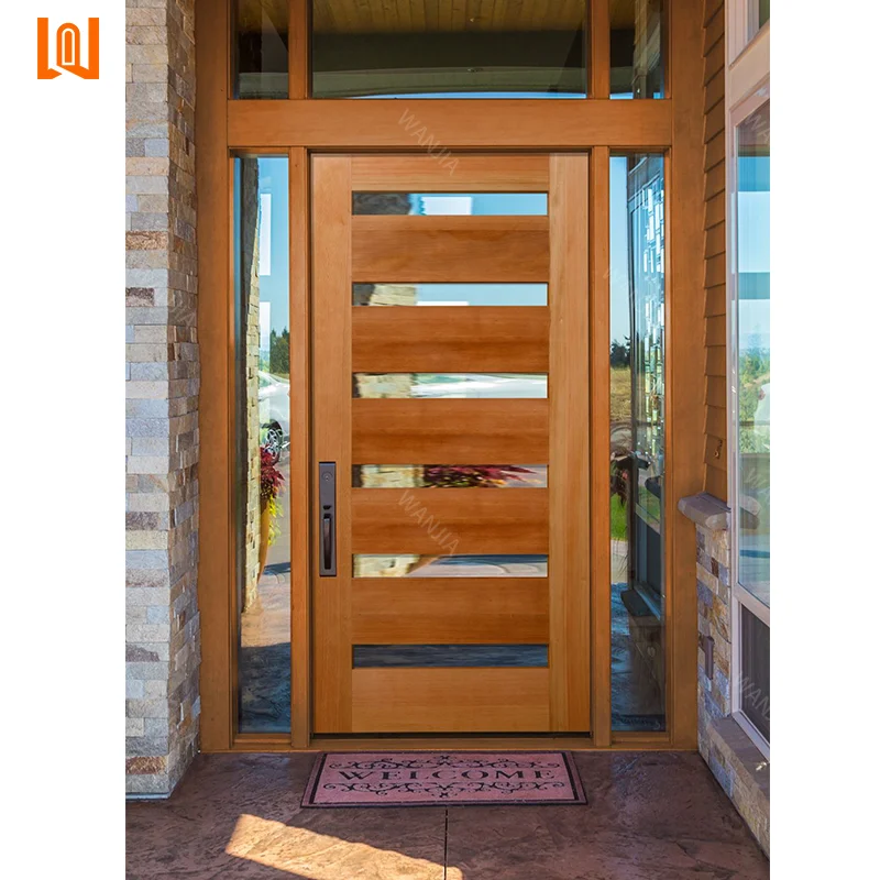 WANJIA high quality double entry classical doors villa exterior wooden door main solid wood doors for house