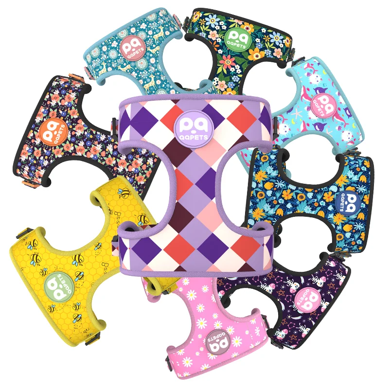 Popular Custom Design Dog Harness Blue Pattern dog Collar leash Bow Tie and Bandana Set Bulk Neoprene Dog Harness Manufacturer