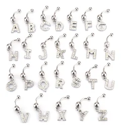 Hypoallergenic CZ Alphabet Initial Belly Button Rings Shining Crystal A-Z Letter Navel Piercing Ring