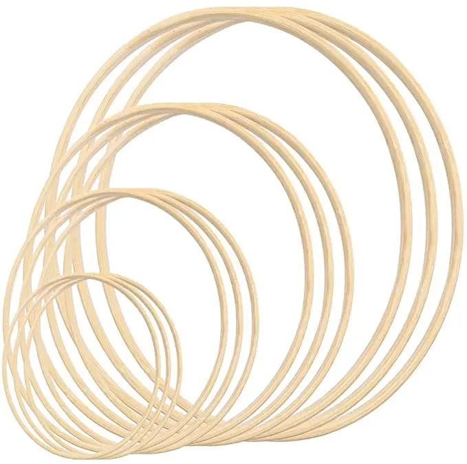 Tailai  Wooden Round Circle Bamboo Floral Macrame Wood Hoop Ring for DIY Dream Catcher Wedding Wreath Decor Wall Hanging