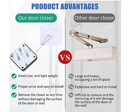 Automatic Door Closer Punch-Free Multifunctional Automatic Sensor Door Closer Residential r with 304 Stainless Steel Drawstring