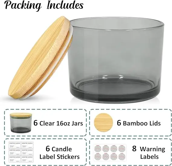 New Glass candle jar empty 16oz candle holder container custom color for home Christmas with lids