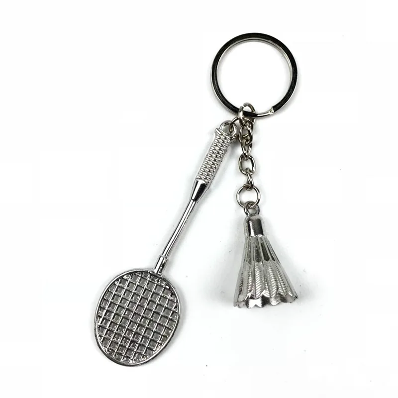 Cheap Wholesale Mini Size Craft Zinc Alloy Badminton Racket Key Chain 3D Sports Pendant Keyring