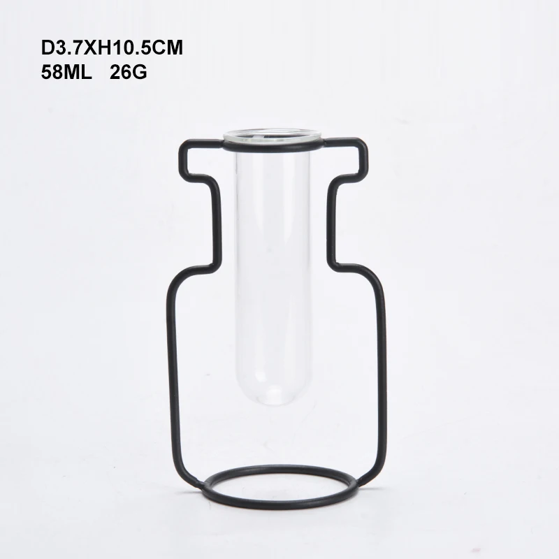 hot selling Decorative Hydroponic Vase Glassware Wrought Iron Flower Shelf Glass Test Tube