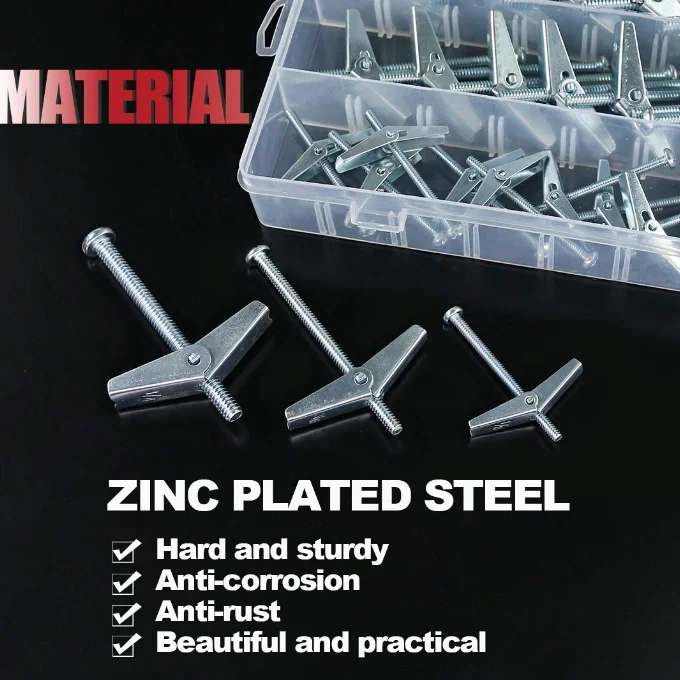 Toggle Bolts and Wing Nut Kit for Drywall Ceiling, Metal Drywall Anchors and Screws Assortment Set, 3 Sizes Butterfly Anchors