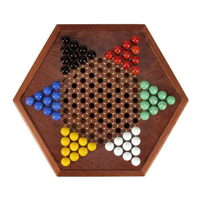 Yellow Mountain Imports Wooden Chinese Checkers Halma Board Game Set (12-Inch) with Storage Drawer and 60 Colored Glass Marbles