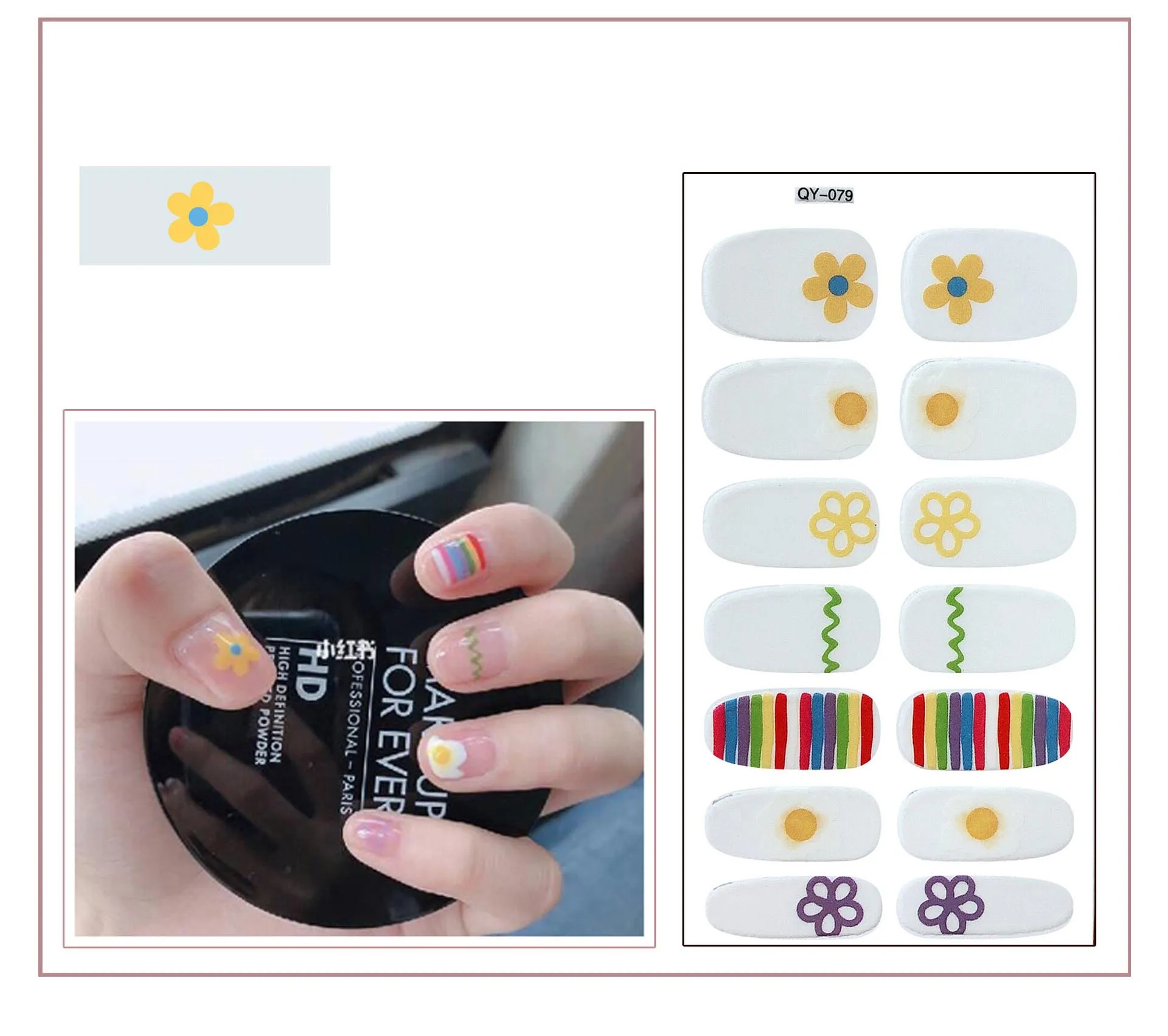 3D Nail Polish Stickers Solid Color with White Dots Colorful Lines Love Heart Avocado Design Self-Adhesive Polish Full Wraps