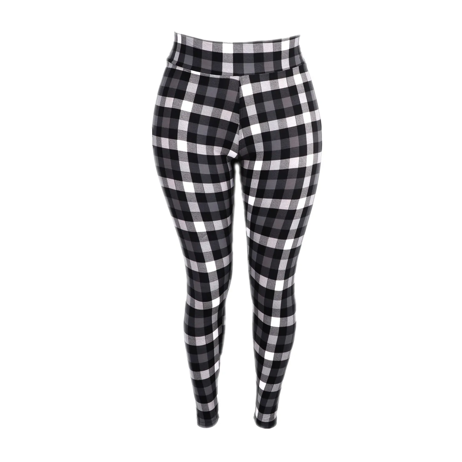 Cheap Price 160gsm water prints buttery soft good stretch high waist yoga women tight pants classic white black plaids leggings