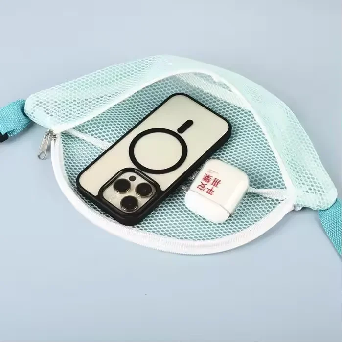 New Fashion Beach Mesh Travel Fanny Pack Waist Belt Bags For Ladies Fitness Fanny Pack