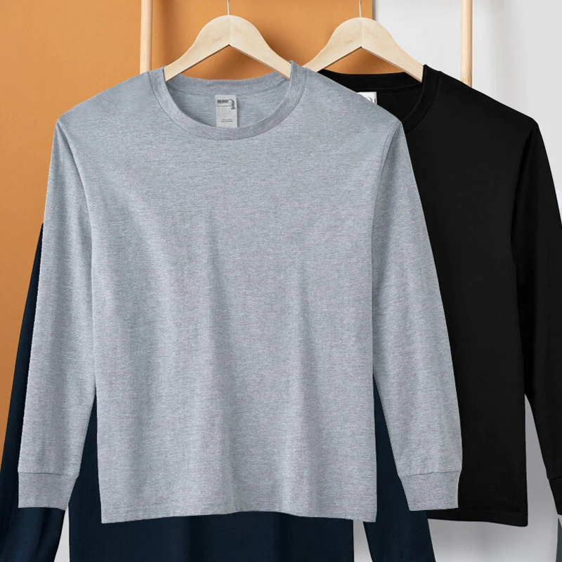 New Style Long Sleeve T Shirt Men 100% Cotton Crew Neck Blank Long Sleeve Shirts For Men Custom Embroidered O-neck T-shirts