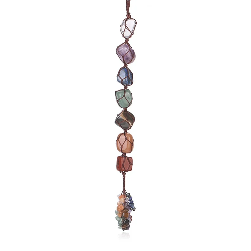 Natural Stone Woven 7 Chakras Winding hang Ornaments Gemstone Quartz Crystal Healing Stone Hang Decorations