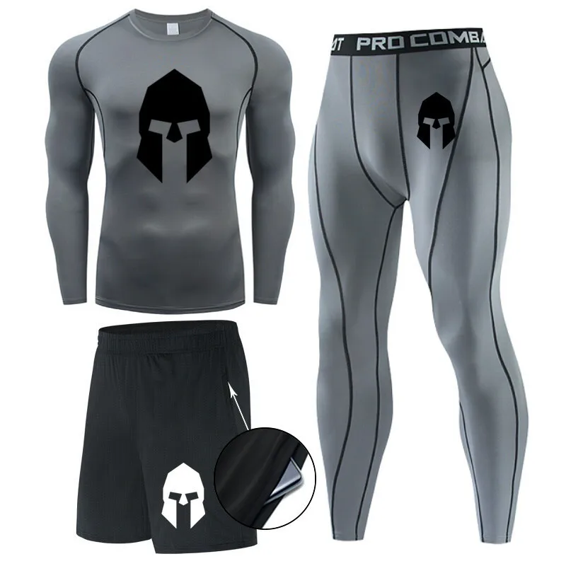 3 piece sets Compression Suits Men Quick Dry set Clothes Sport Running jogging Gym work out Fitness Tracksuit sweatsuit