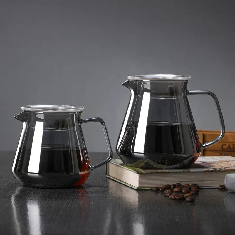 Hot sale Glass Coffee Server Pour Over Coffee Decanter 300ML 500ML Gray color Glass Coffee Pot with lid